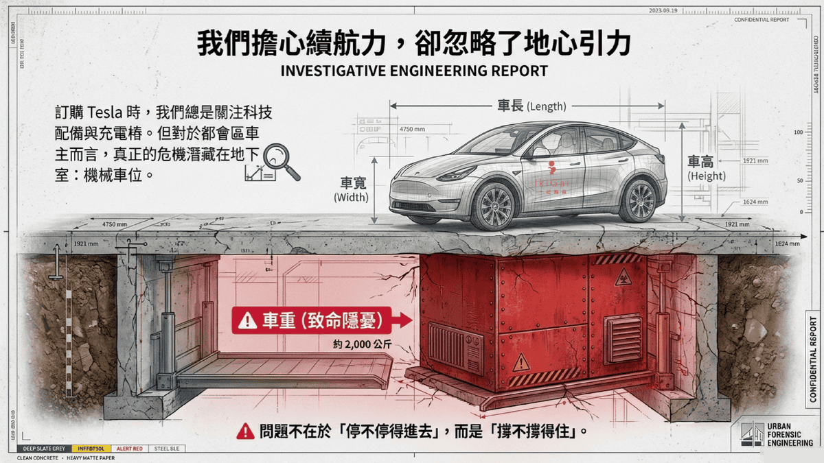 【電動車買車攻略】買車前先看車位!特斯拉/電動車主不可忽視的機械車位「超重」危機與保險拒賠風險 - 第1張圖 【電動車買車攻略】買車前先看車位!特斯拉/電動車主不可忽視的機械車位「超重」危機與保險拒賠風險